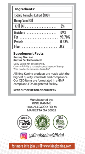 KING KALM 150mg - Medium Pet Formula 20 to 45lbs