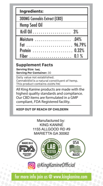 KING KALM 300mg - Large Pet Formula 45 to 65lbs
