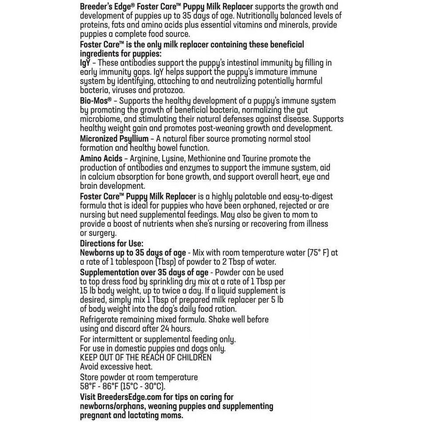 Breeder's Edge Foster Care - Canine Milk Replacer
