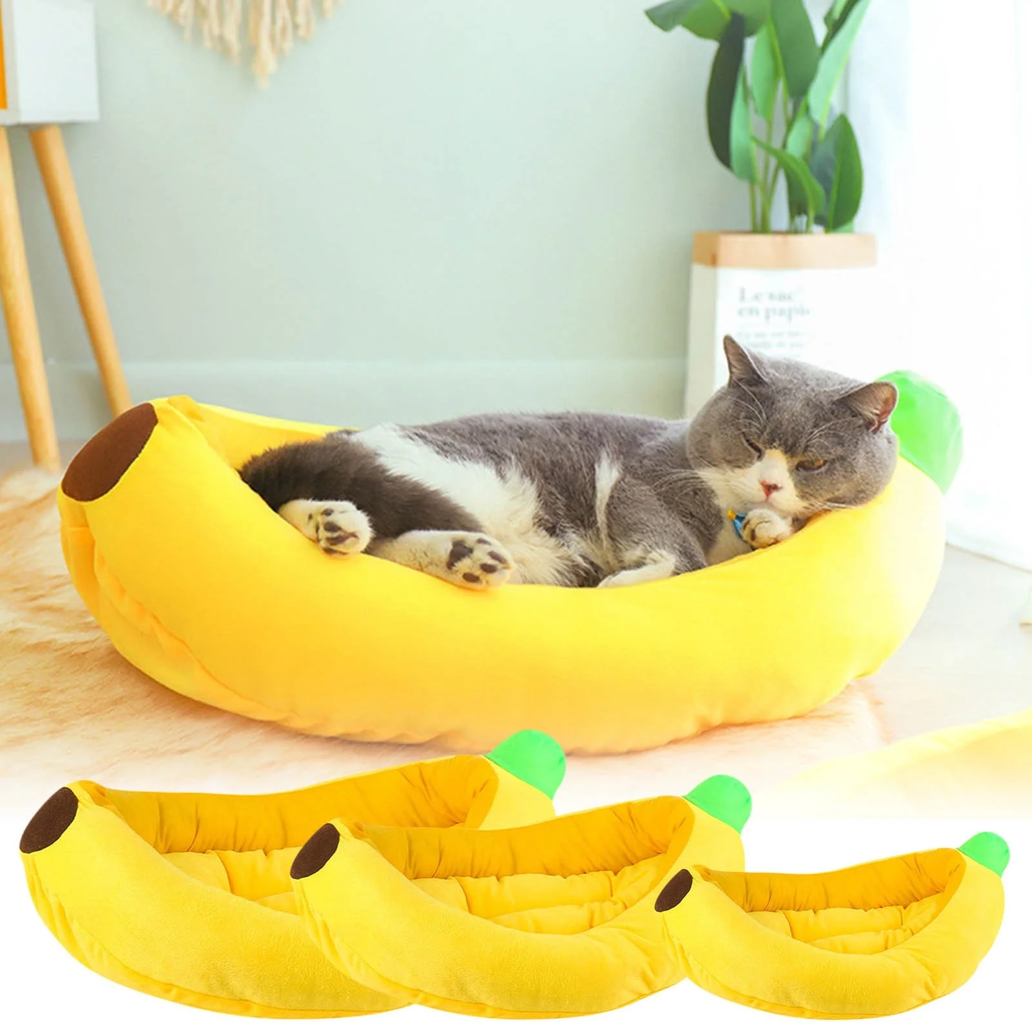Plush Banana Pet Bed - Multiple Sizes